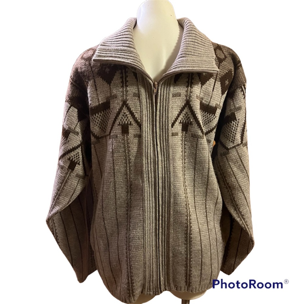 American Priority brown print zip up cardigan sweater